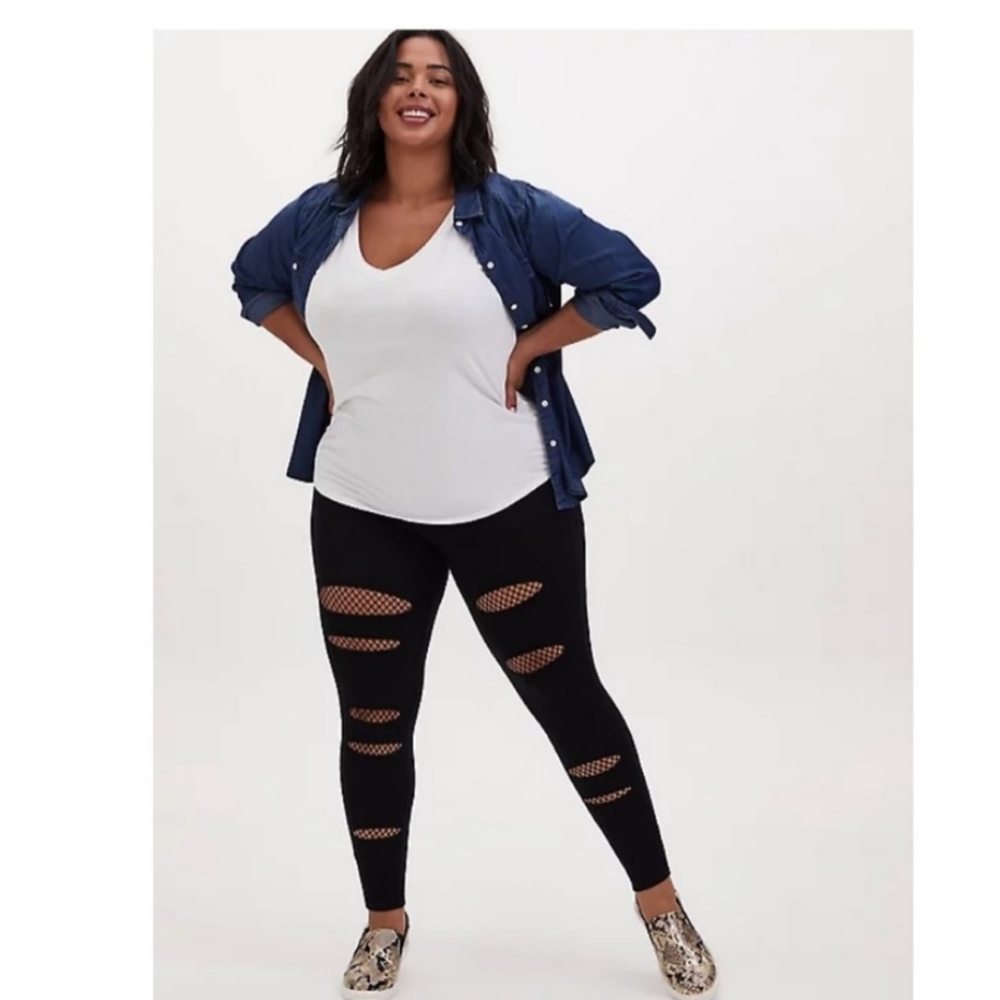 Torrid Premium Slashed Fishnet Leggings